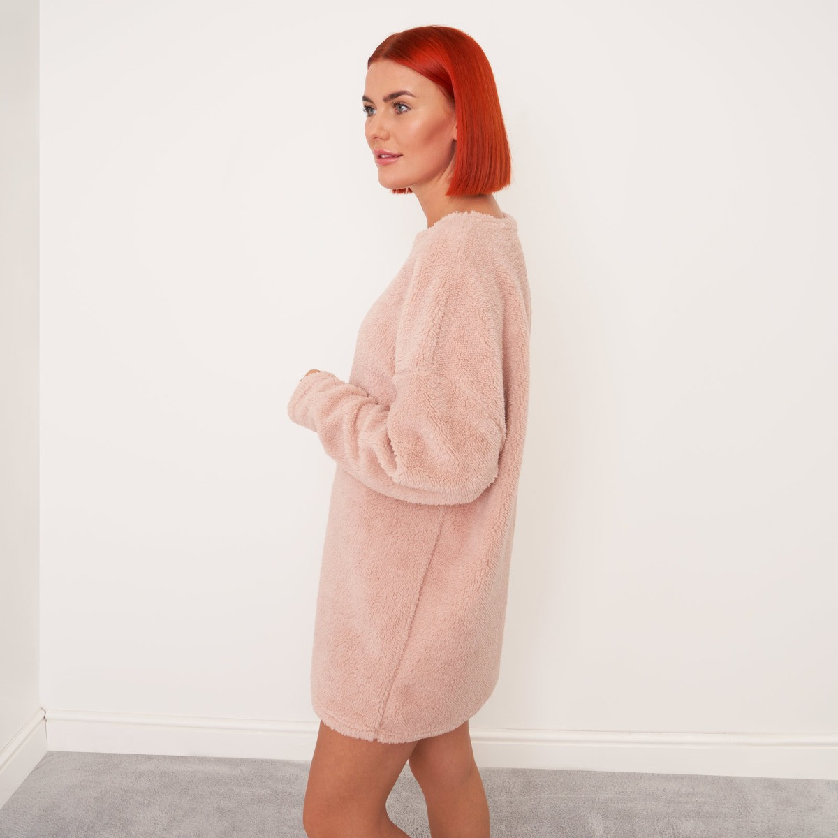 OHS Teddy Long Sleeve Dress, Blush - UK 6-8>