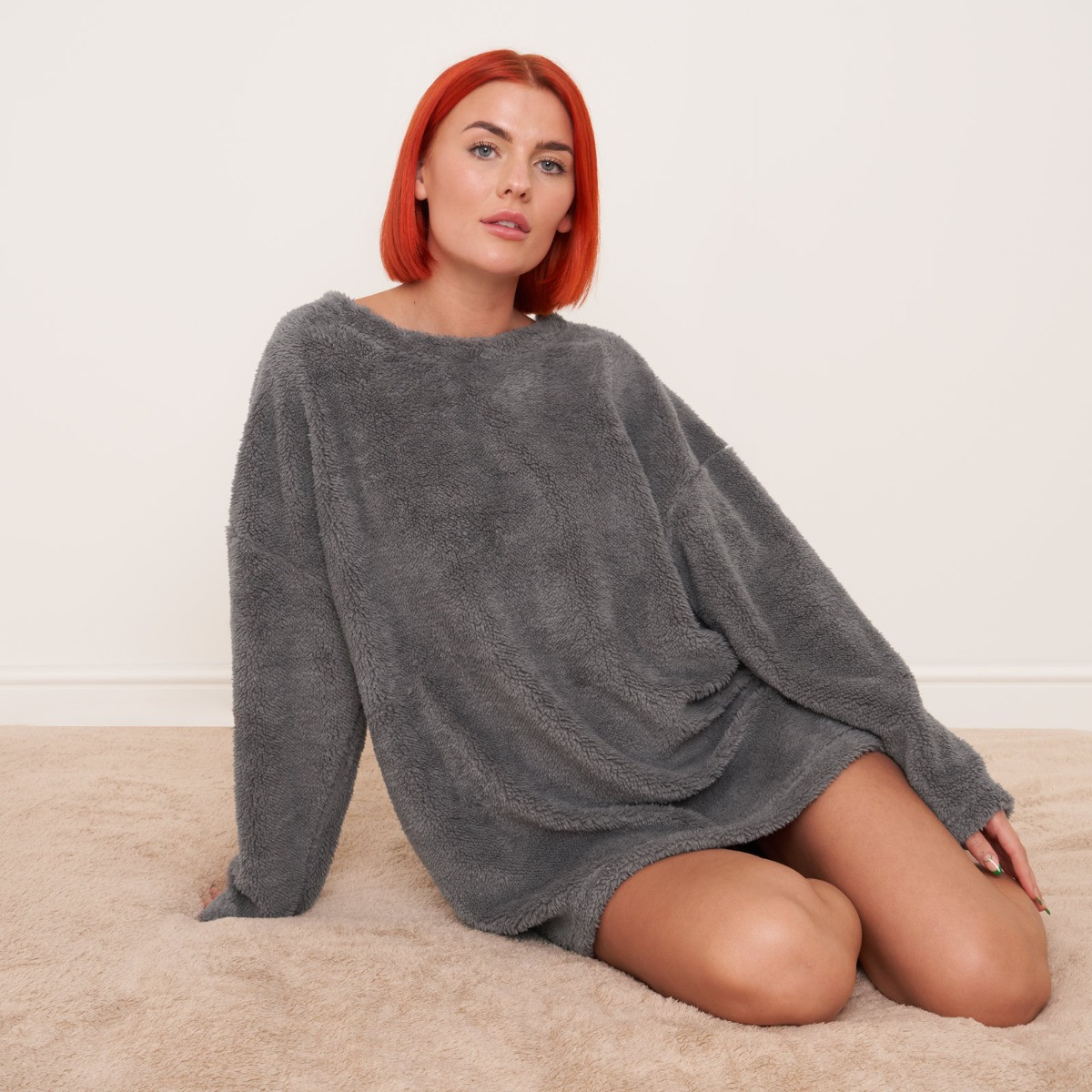 OHS Teddy Long Sleeve Dress, Grey - UK 10-12>