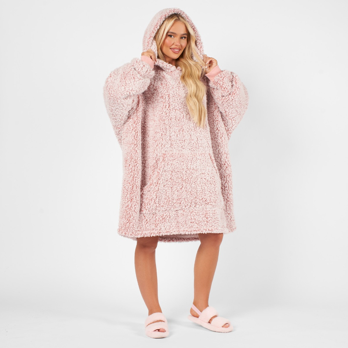 OHS Teddy Marl Hoodie Blanket, Blush - Adults