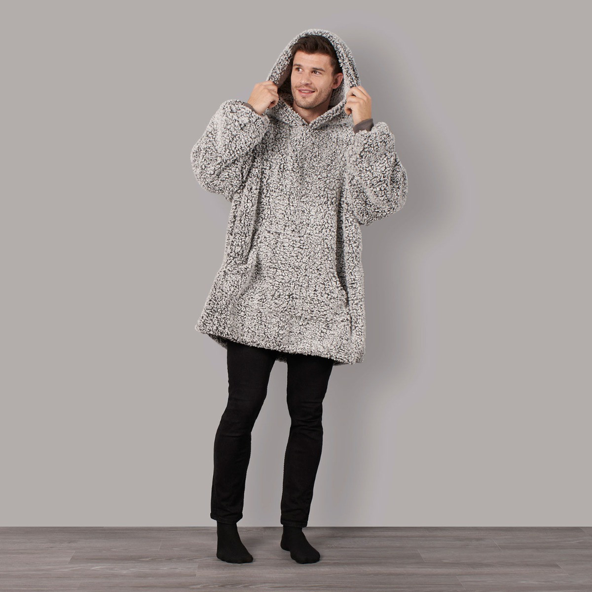 OHS Adults Teddy Marl Hoodie Blanket - Charcoal>