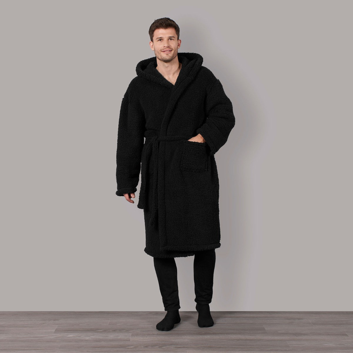 OHS Teddy Dressing Gown - Black>