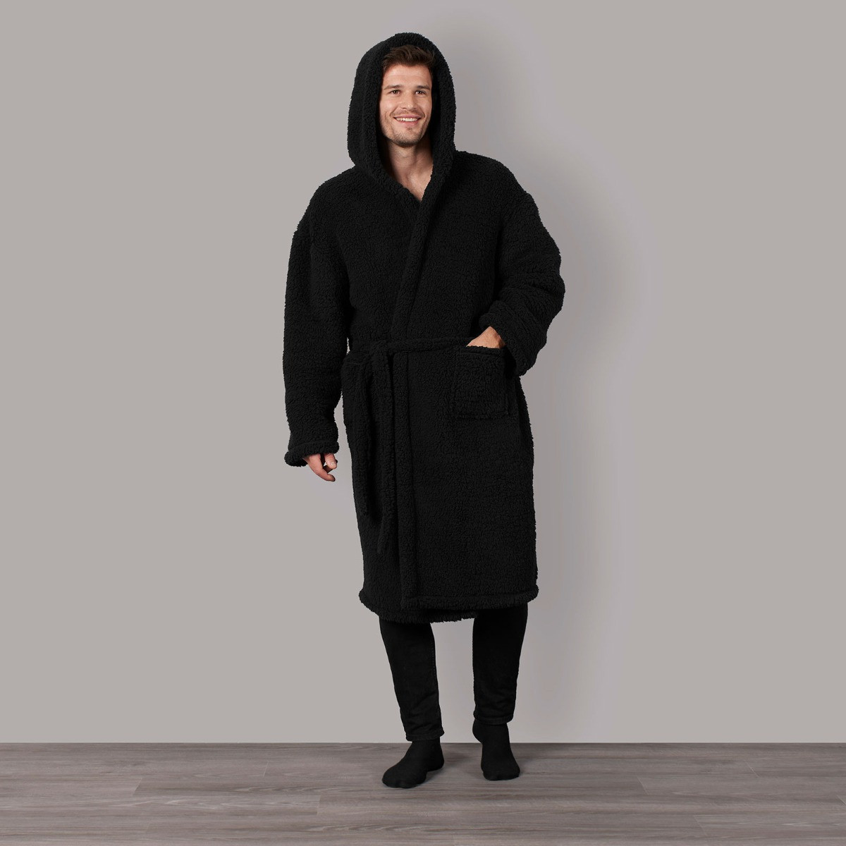 OHS Teddy Dressing Gown - Black>