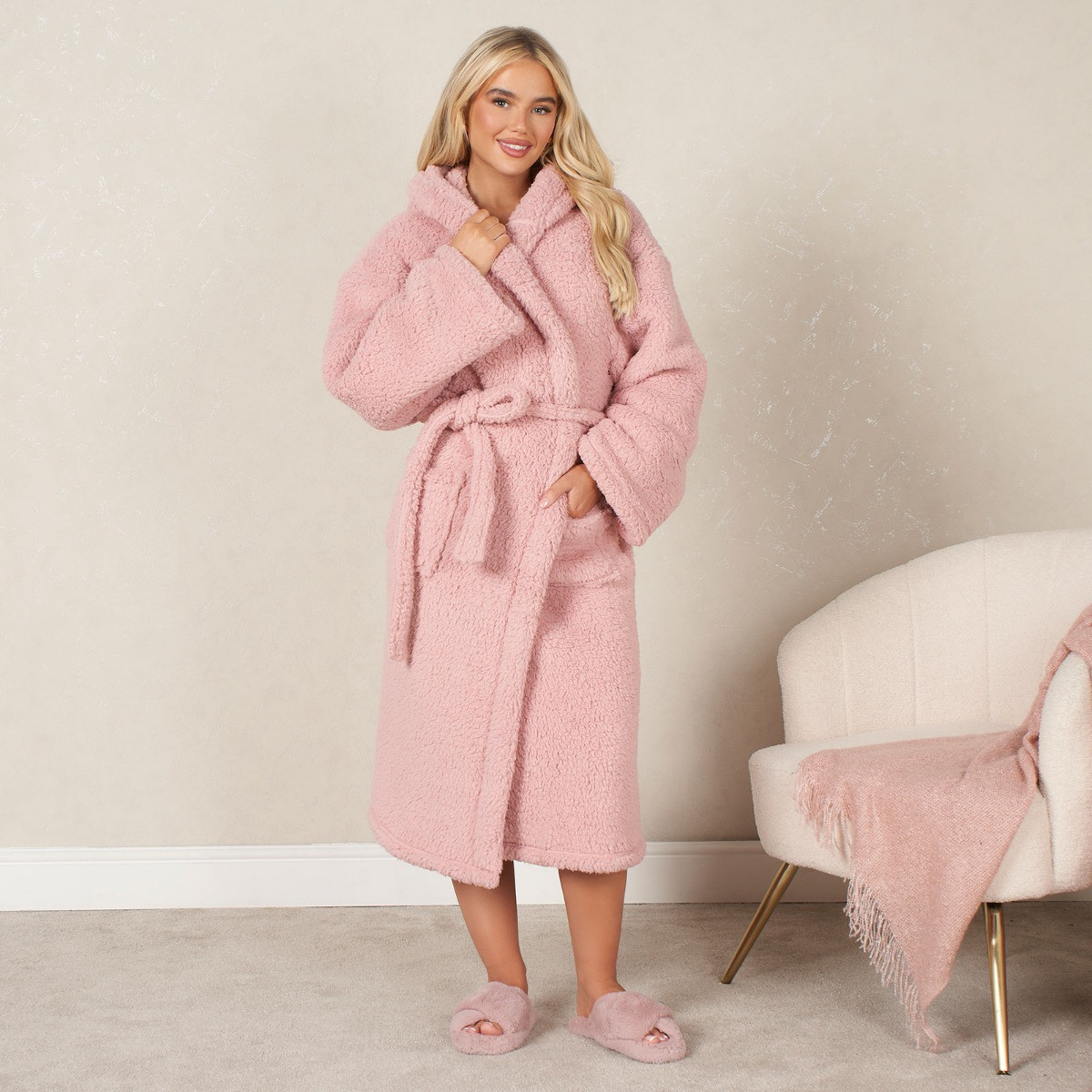 OHS Teddy Dressing Gown - Blush Pink>