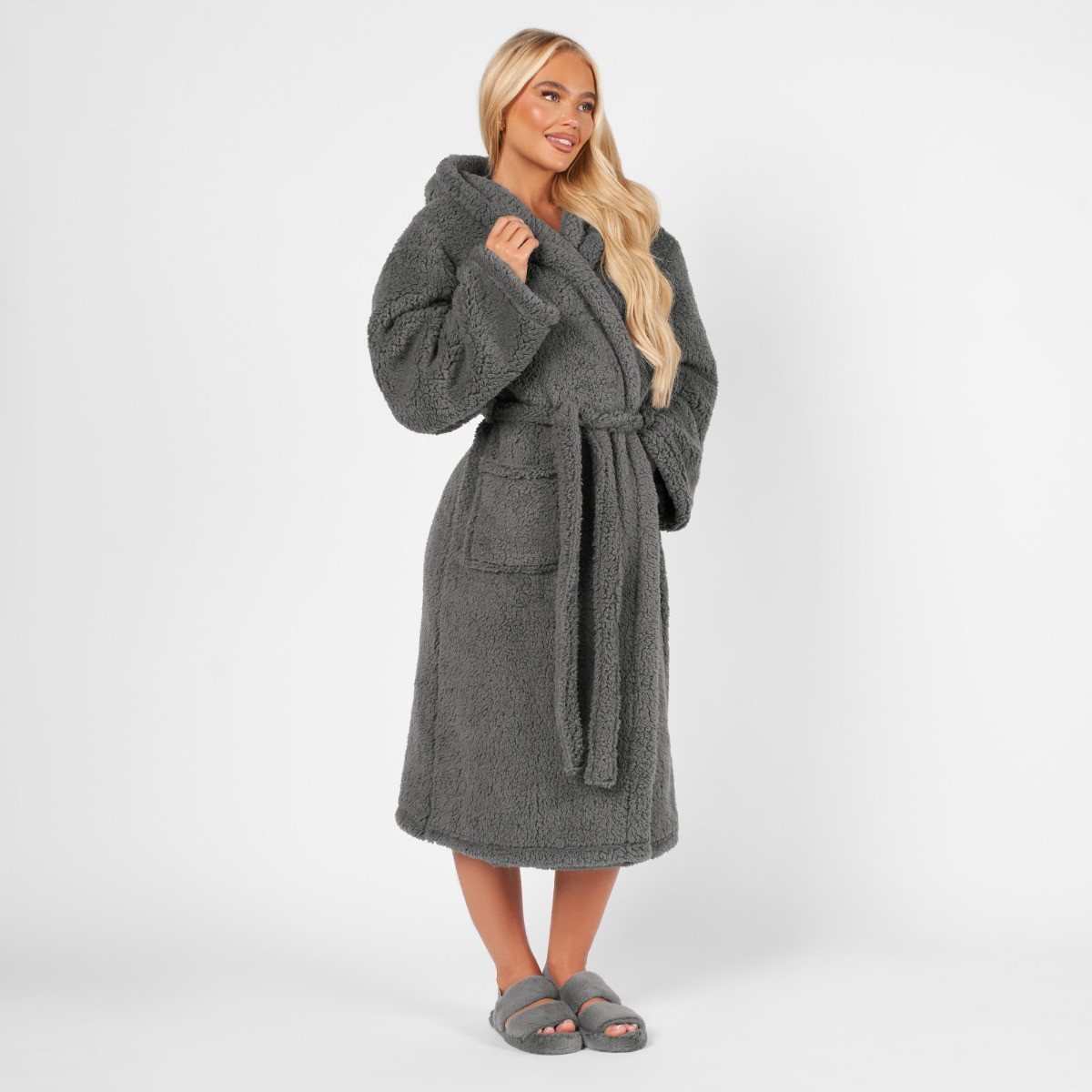 OHS Teddy Dressing Gown - Charcoal>