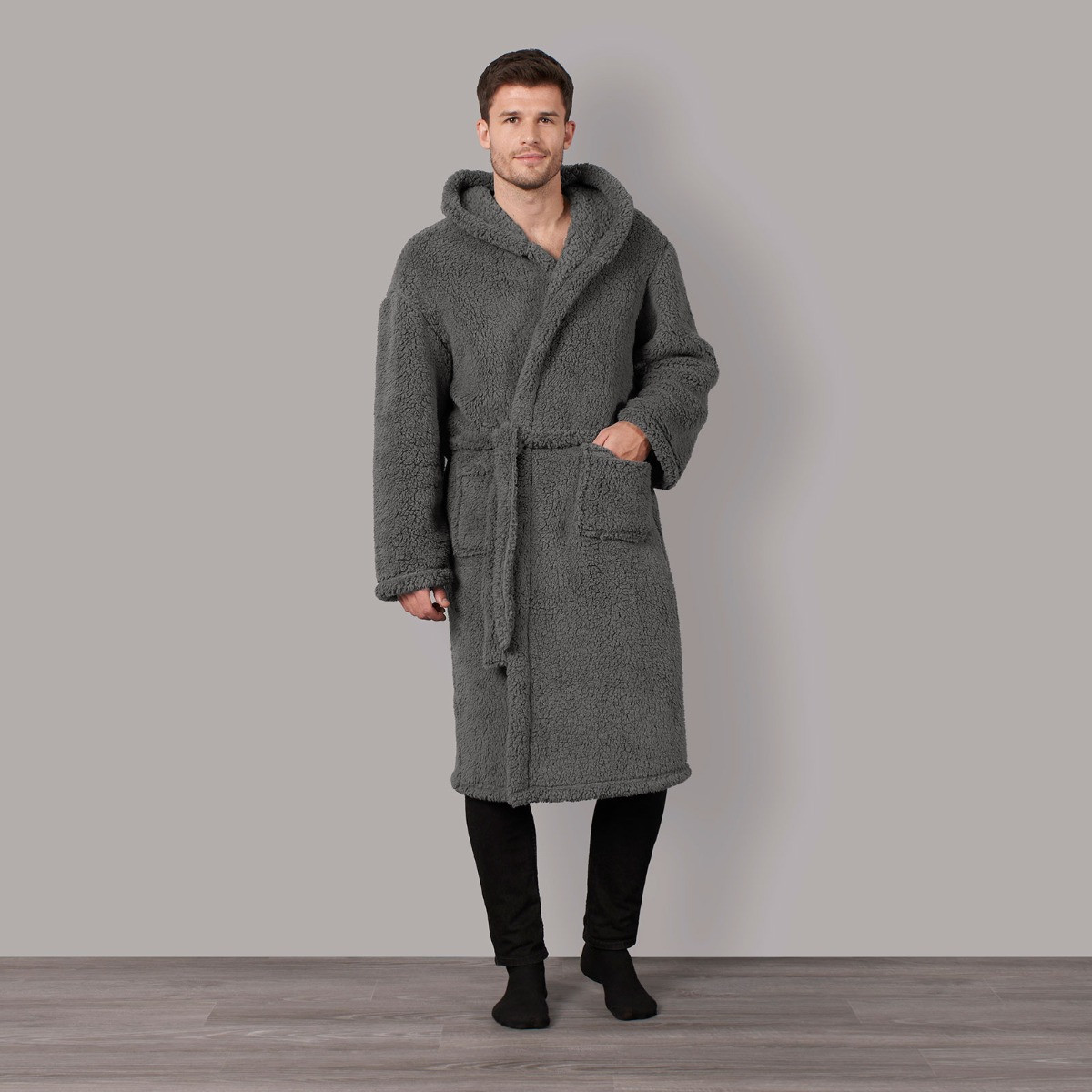 OHS Teddy Dressing Gown - Charcoal>