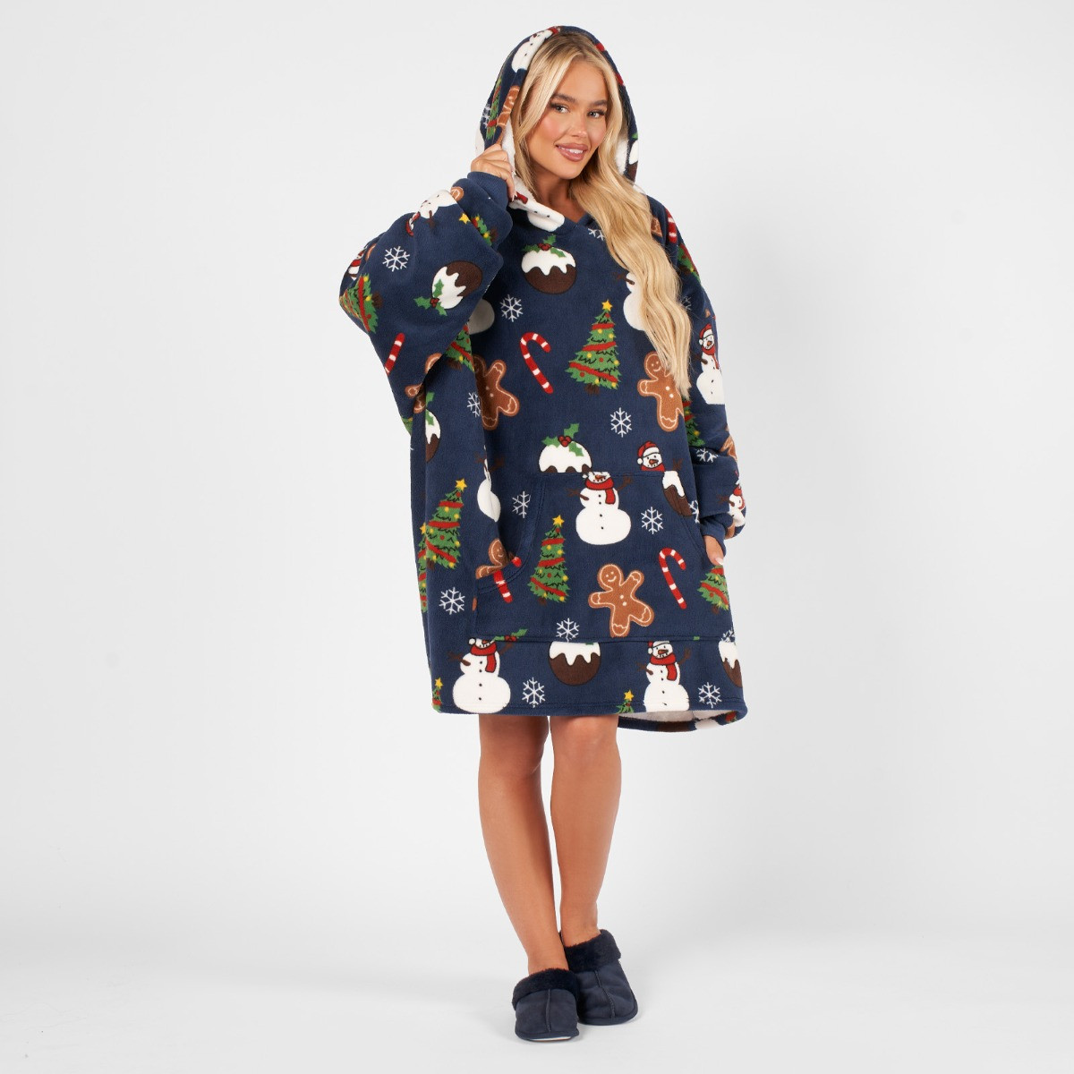 OHS Christmas Print Hoodie Blanket - Navy>