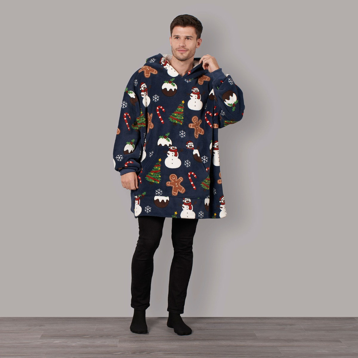 OHS Christmas Print Hoodie Blanket - Navy>