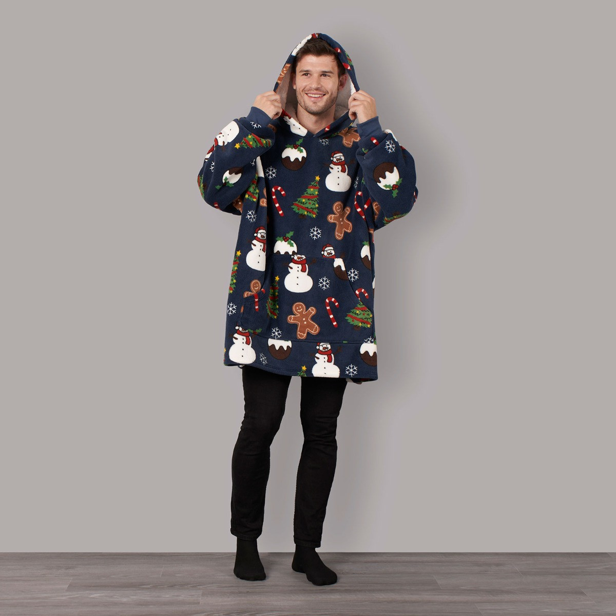 OHS Christmas Print Hoodie Blanket - Navy
