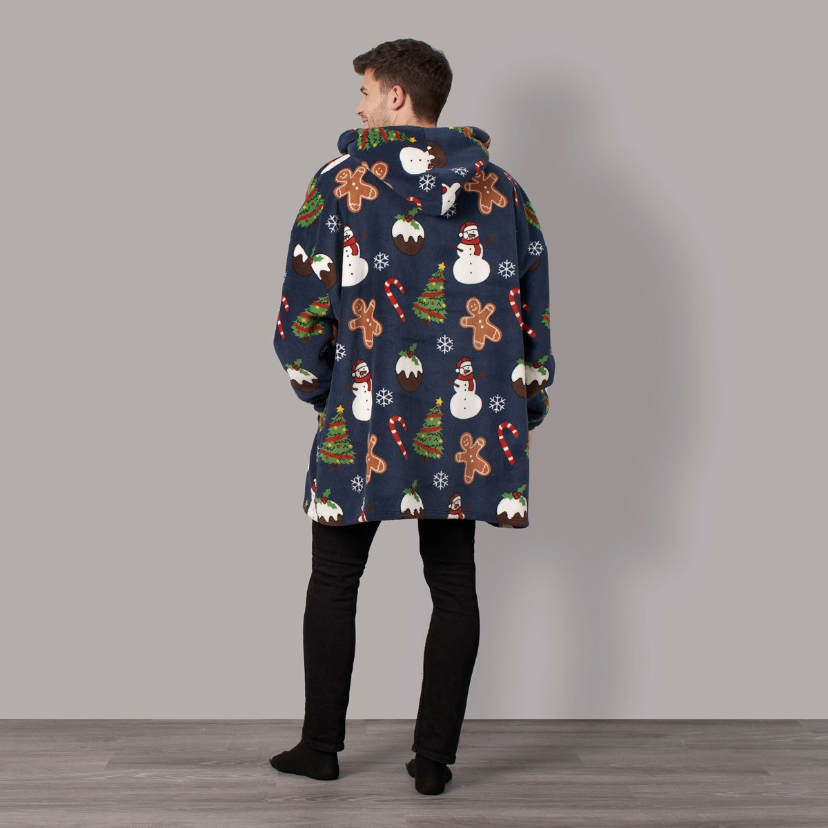 OHS Christmas Print Hoodie Blanket - Navy>