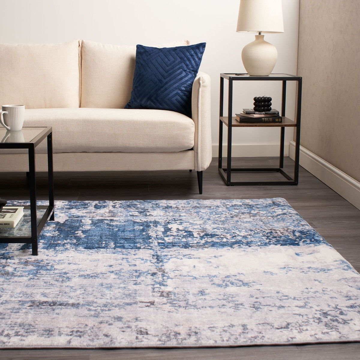 OHS Abstract Flat Rug, Blue - 80 x 150cm>