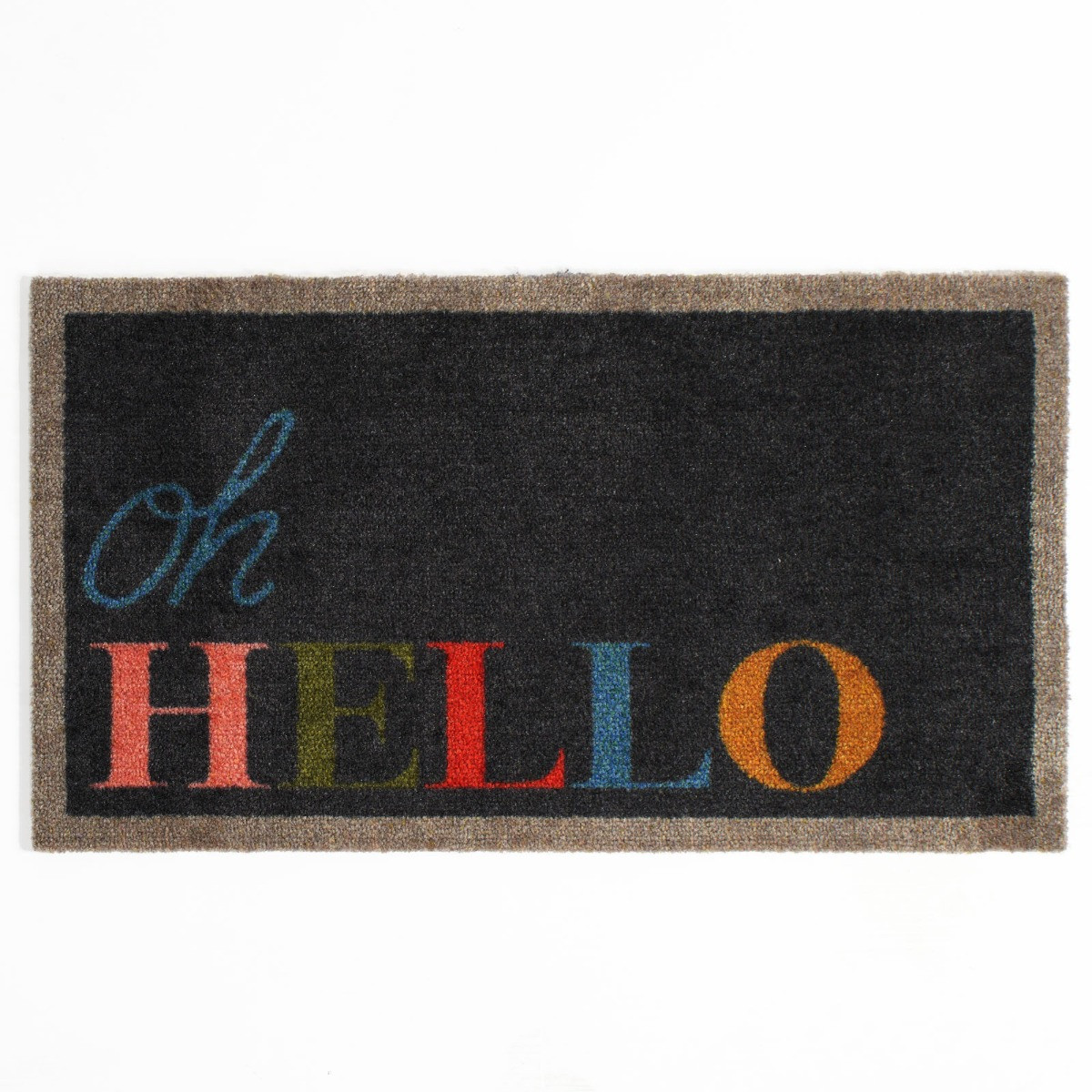 OHS Printed 'Hello' Washable Doormat, Navy - 40 x 70cm>