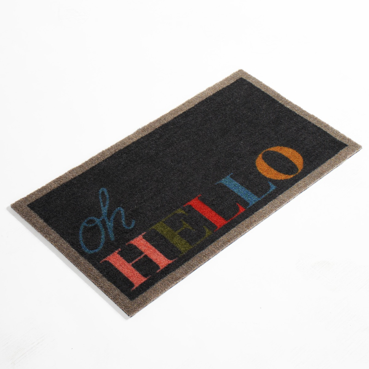 OHS Printed 'Hello' Washable Doormat, Navy - 40 x 70cm>