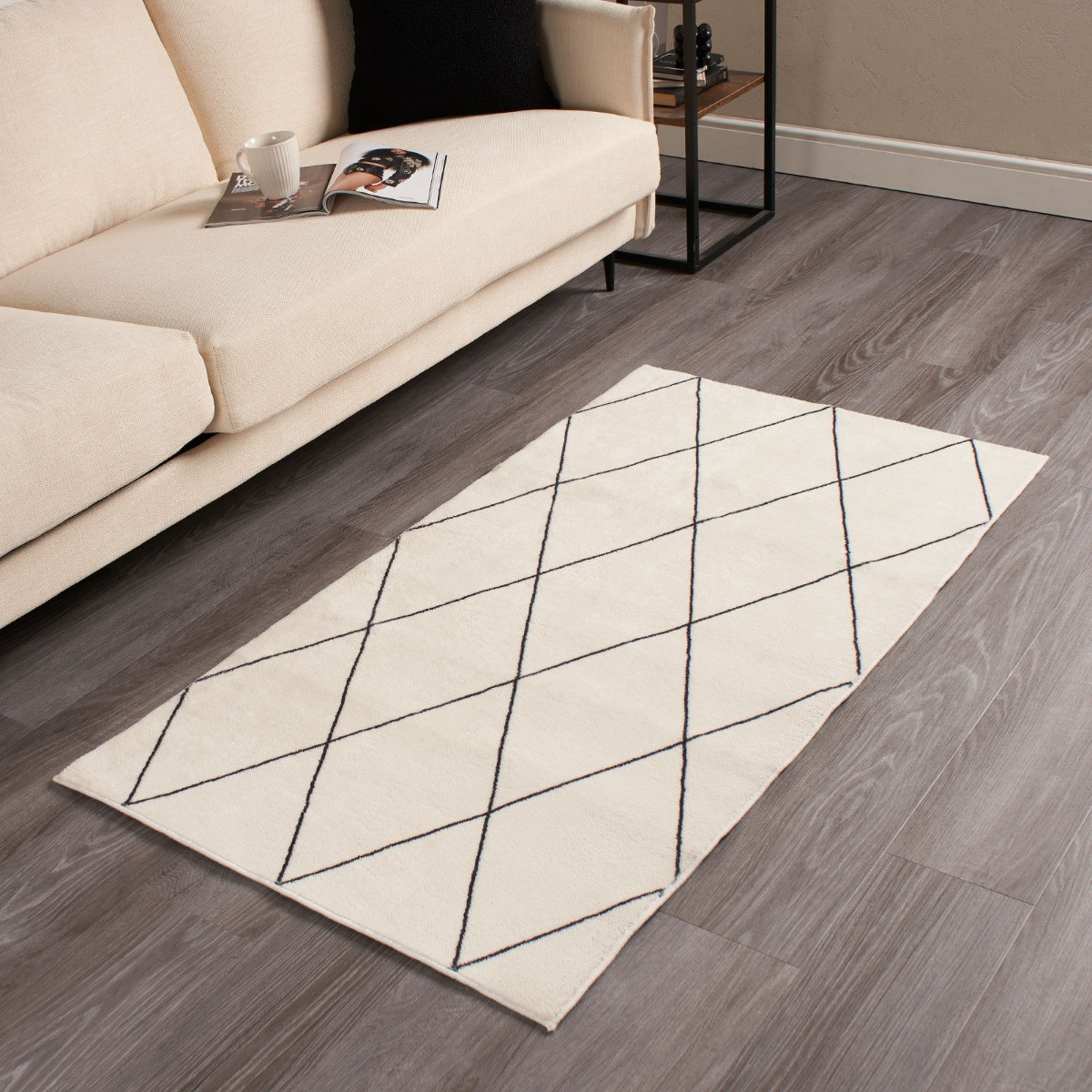 OHS Geo Printed Flat Rug - Cream / Black>