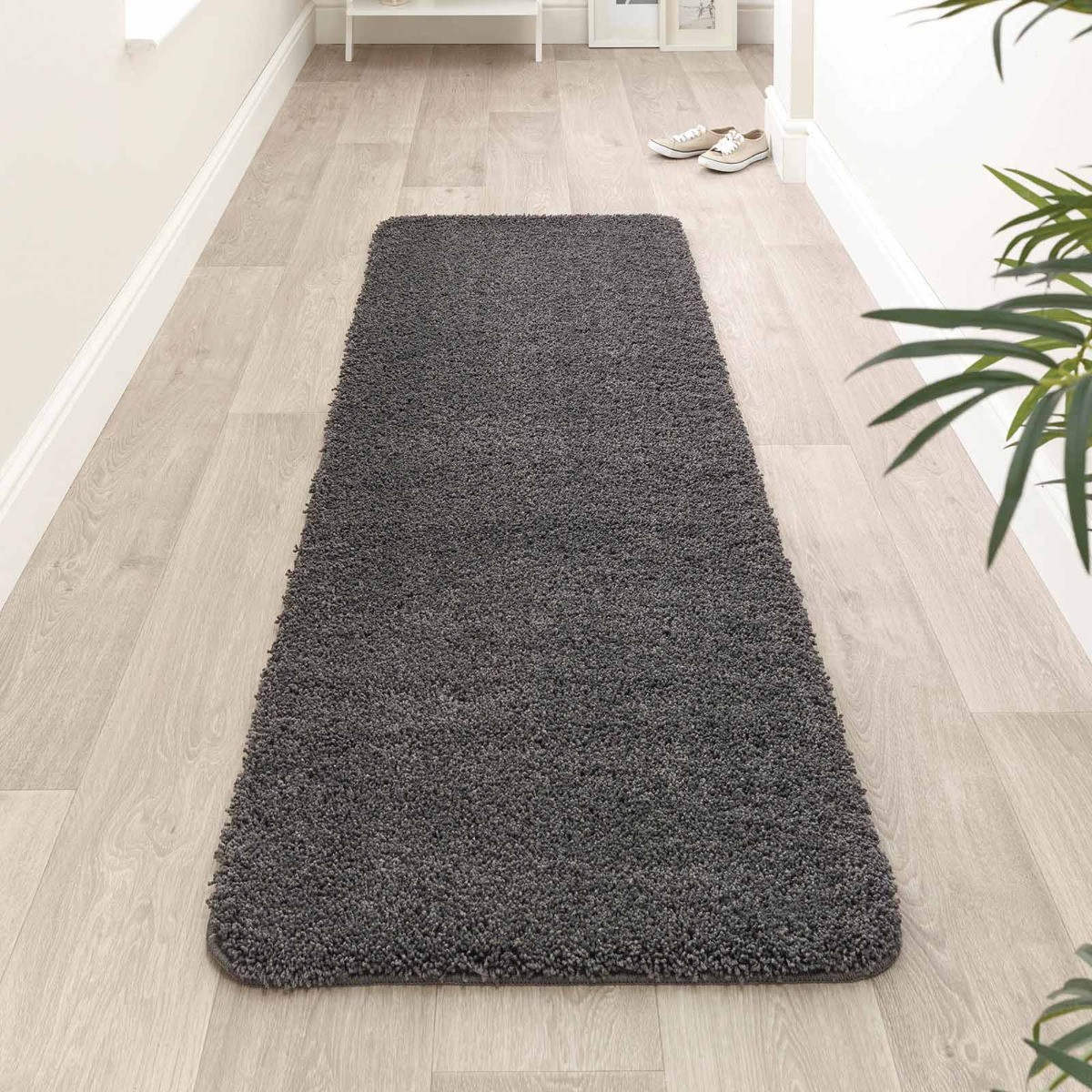 OHS Washable Shaggy Rug Runner - Charcoal>