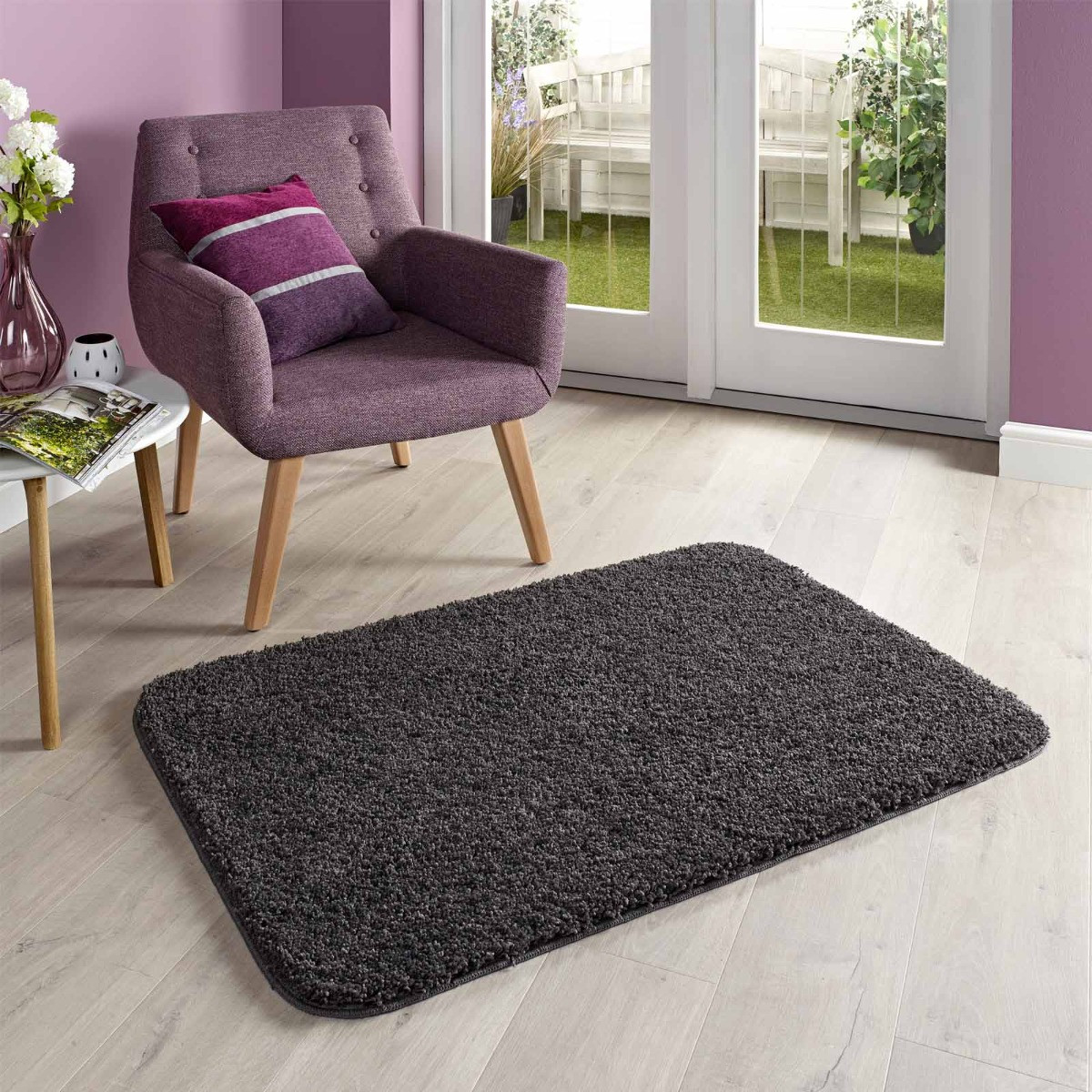 OHS Washable Shaggy Rug - Charcoal>