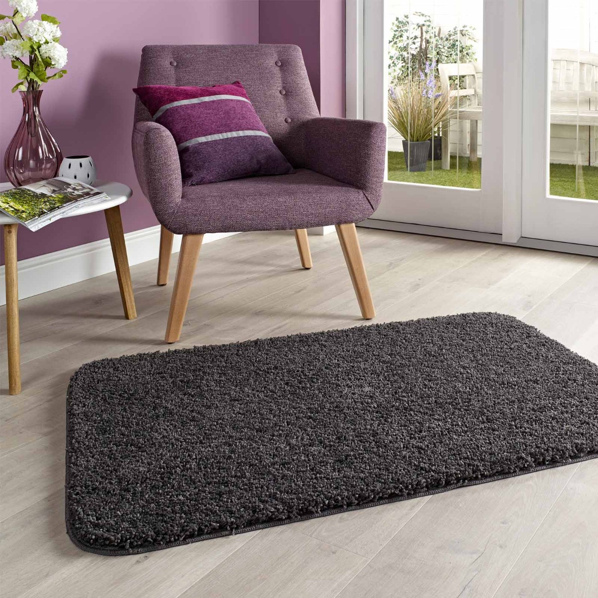 OHS Washable Shaggy Rug - Charcoal>