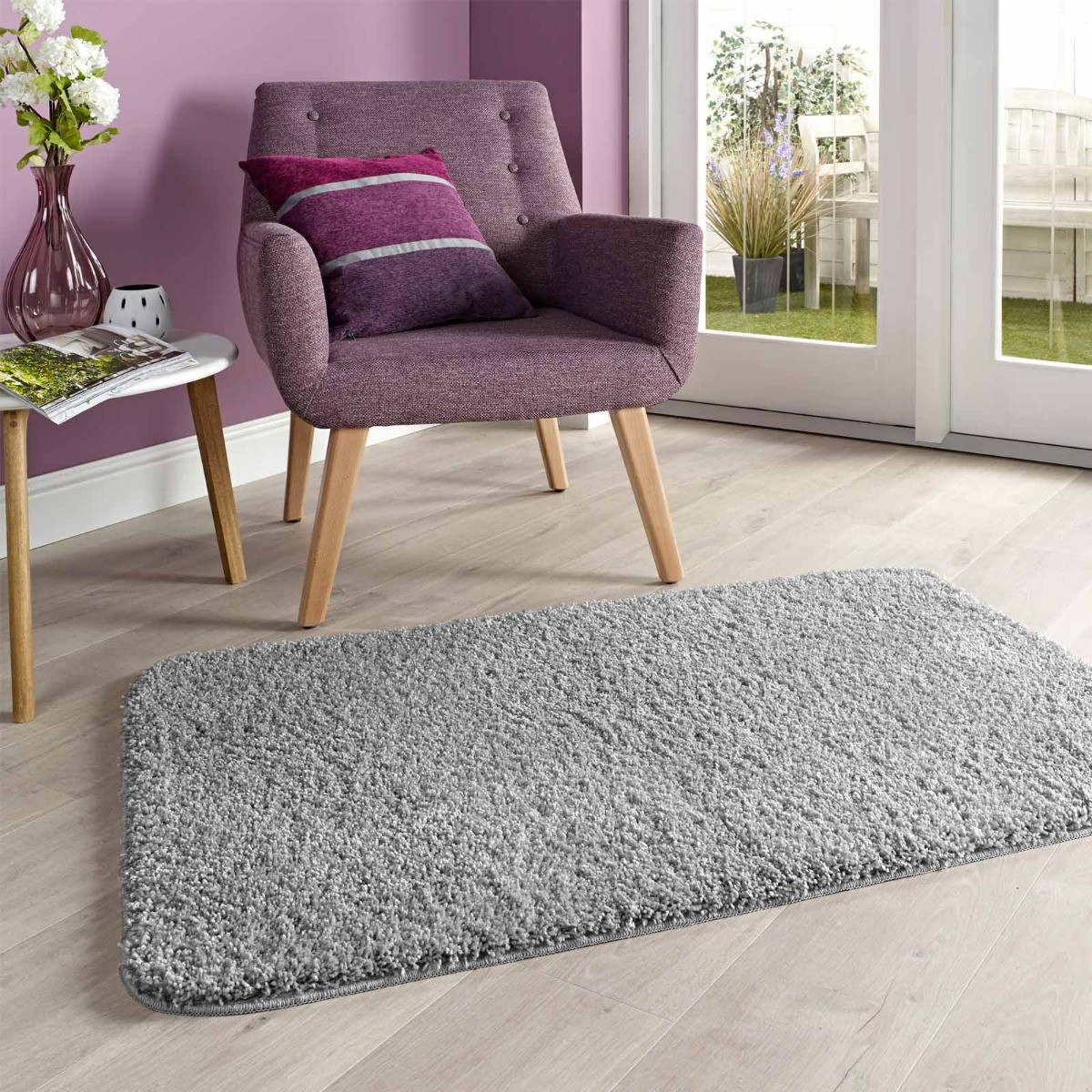 OHS Washable Shaggy Rug - Silver>