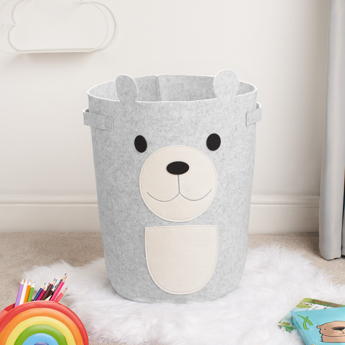 OHS Kids Felt Bear Storage Basket - Grey>