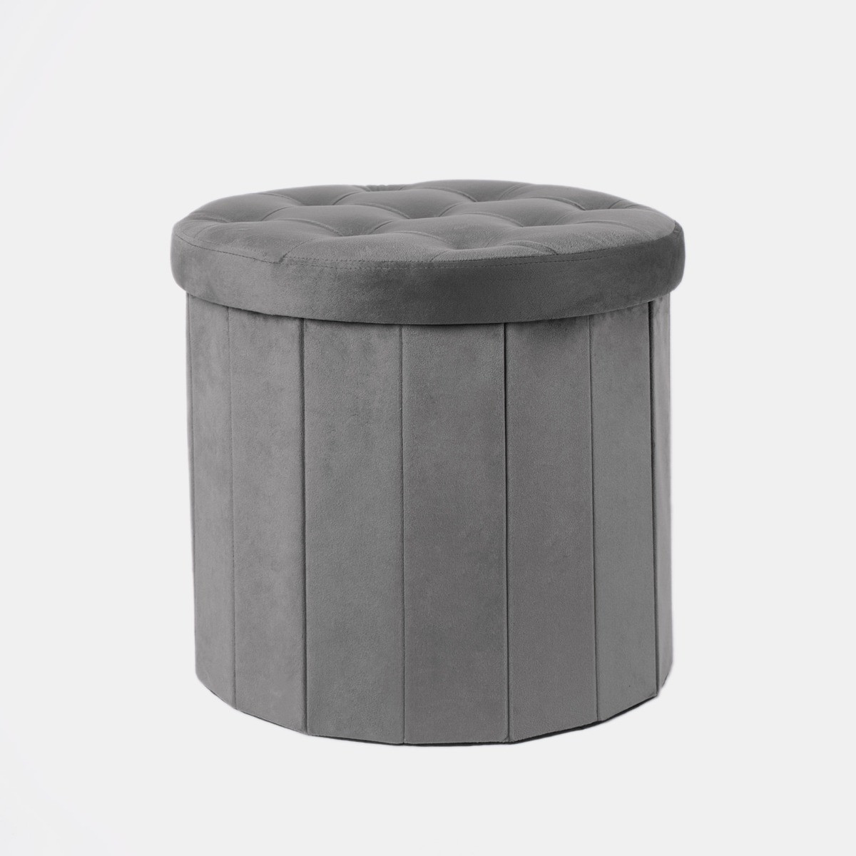 OHS Matte Velvet Round Storage Ottoman - Charcoal>