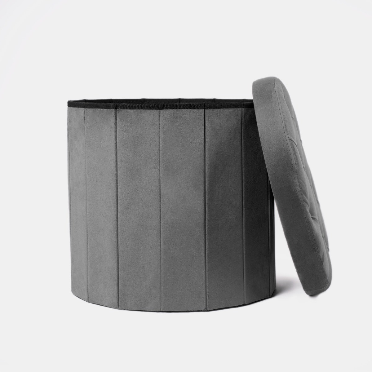 OHS Matte Velvet Round Storage Ottoman - Charcoal>