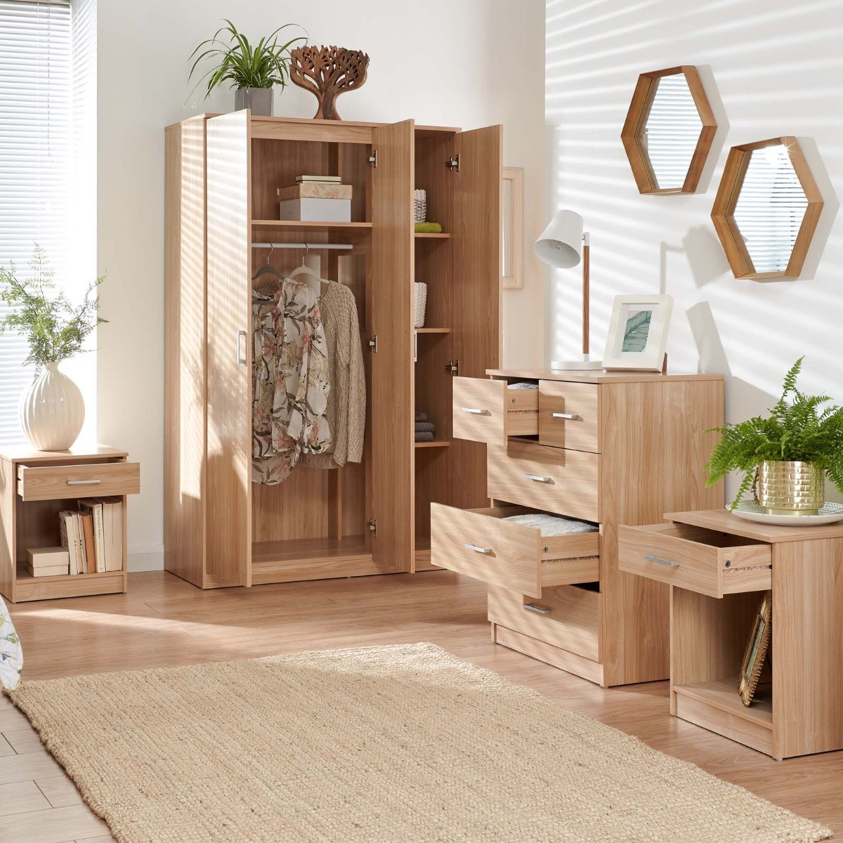 Panama 4 Piece Bedroom Furniture Set - Oak>