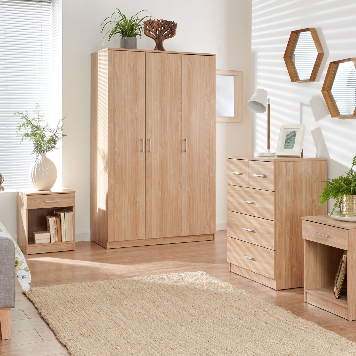 Panama 4 Piece Bedroom Furniture Set - Oak>