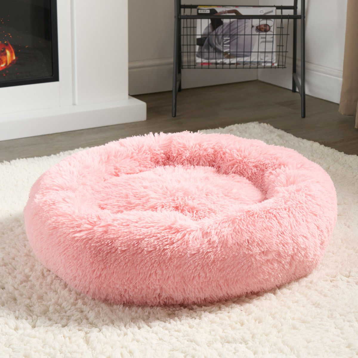 OHS Fluffy Round Calming Pet Bed - Blush>