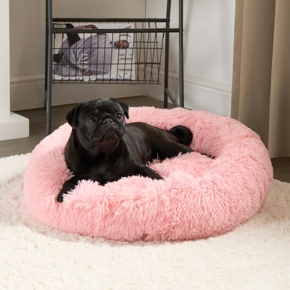 OHS Fluffy Round Calming Pet Bed - Blush>