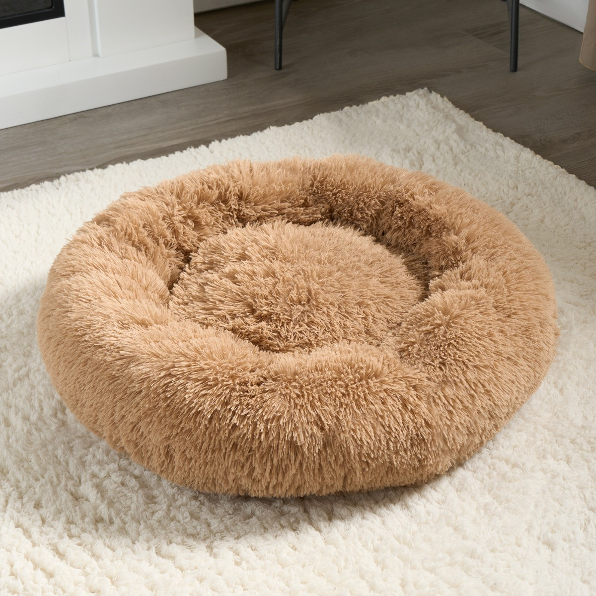 OHS Fluffy Round Calming Pet Bed - Natural>