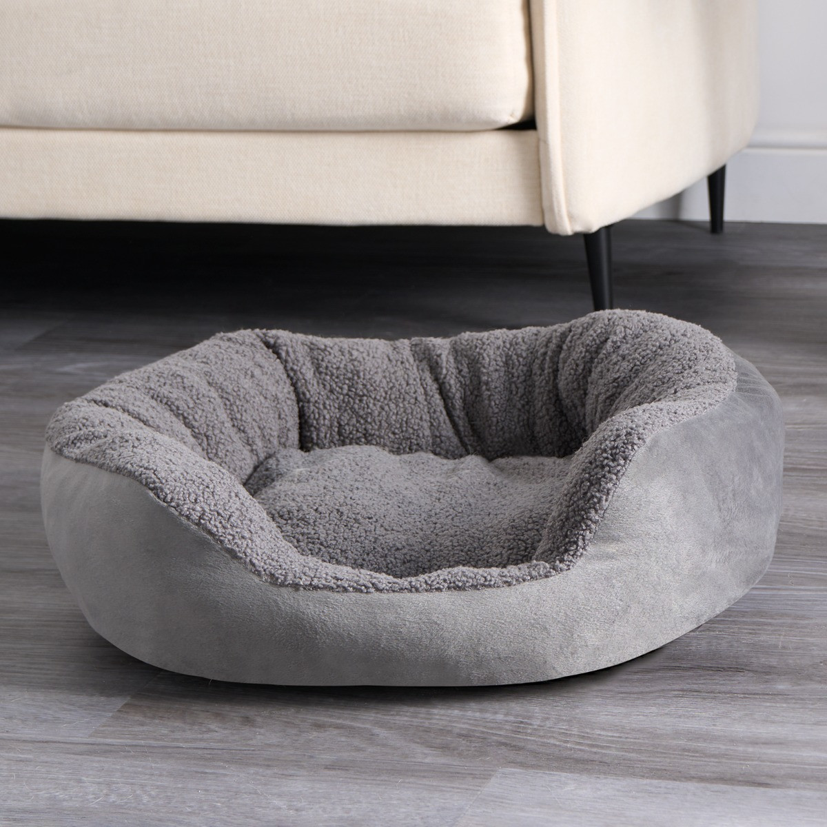 OHS Teddy Matte Velvet Square Pet Bed - Charcoal>