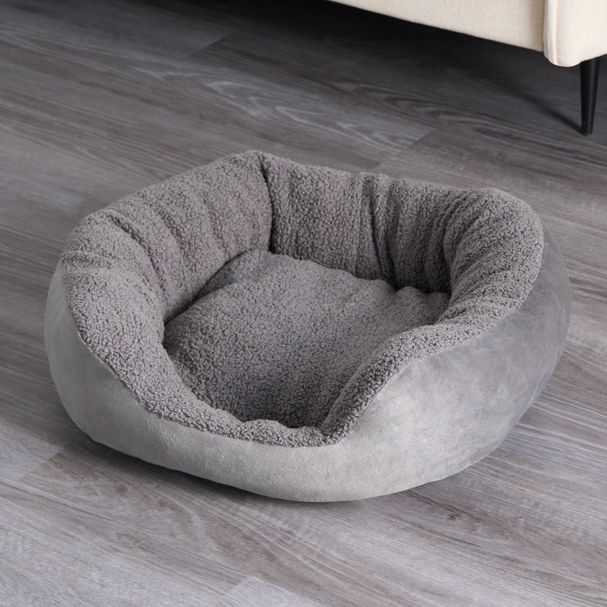 OHS Teddy Matte Velvet Square Pet Bed - Charcoal>