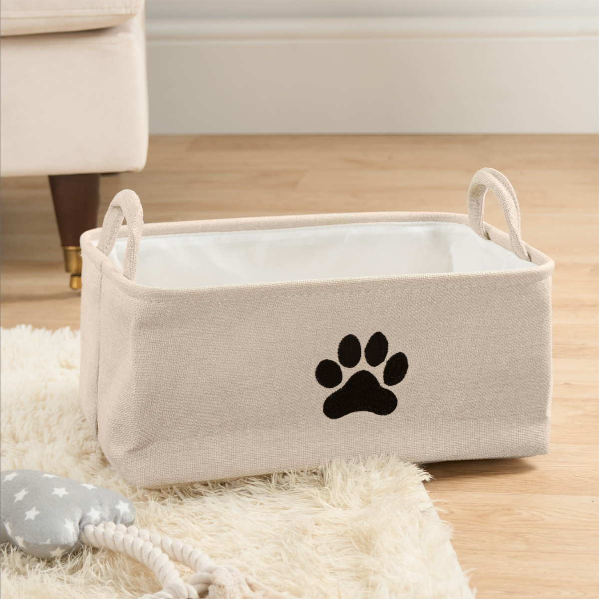 OHS Pet Paw Embroidered Storage Basket - Beige>