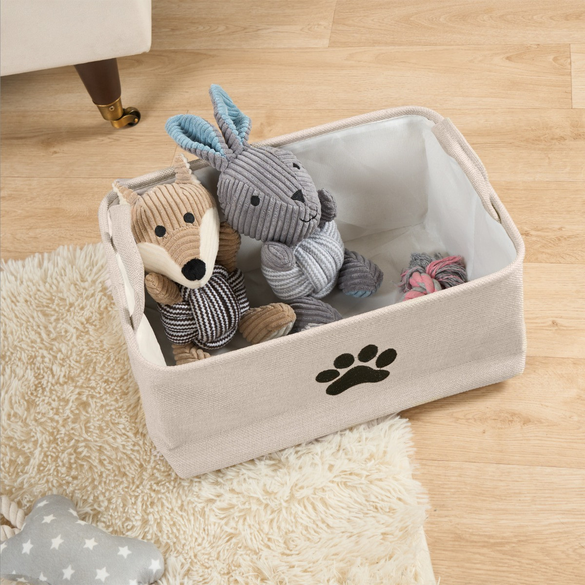 OHS Pet Paw Embroidered Storage Basket - Beige>