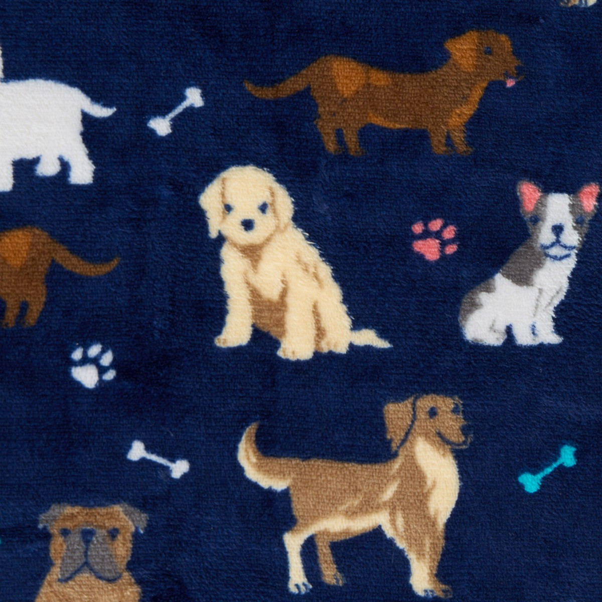 OHS Pet Dog Print Sherpa Reverse Throw - Navy >