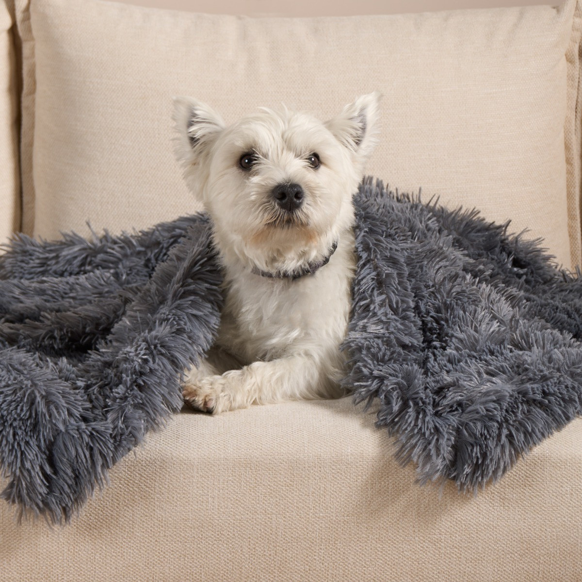 OHS Pet Calming Fluffy Throw, 105 x 90cm - Charcoal >