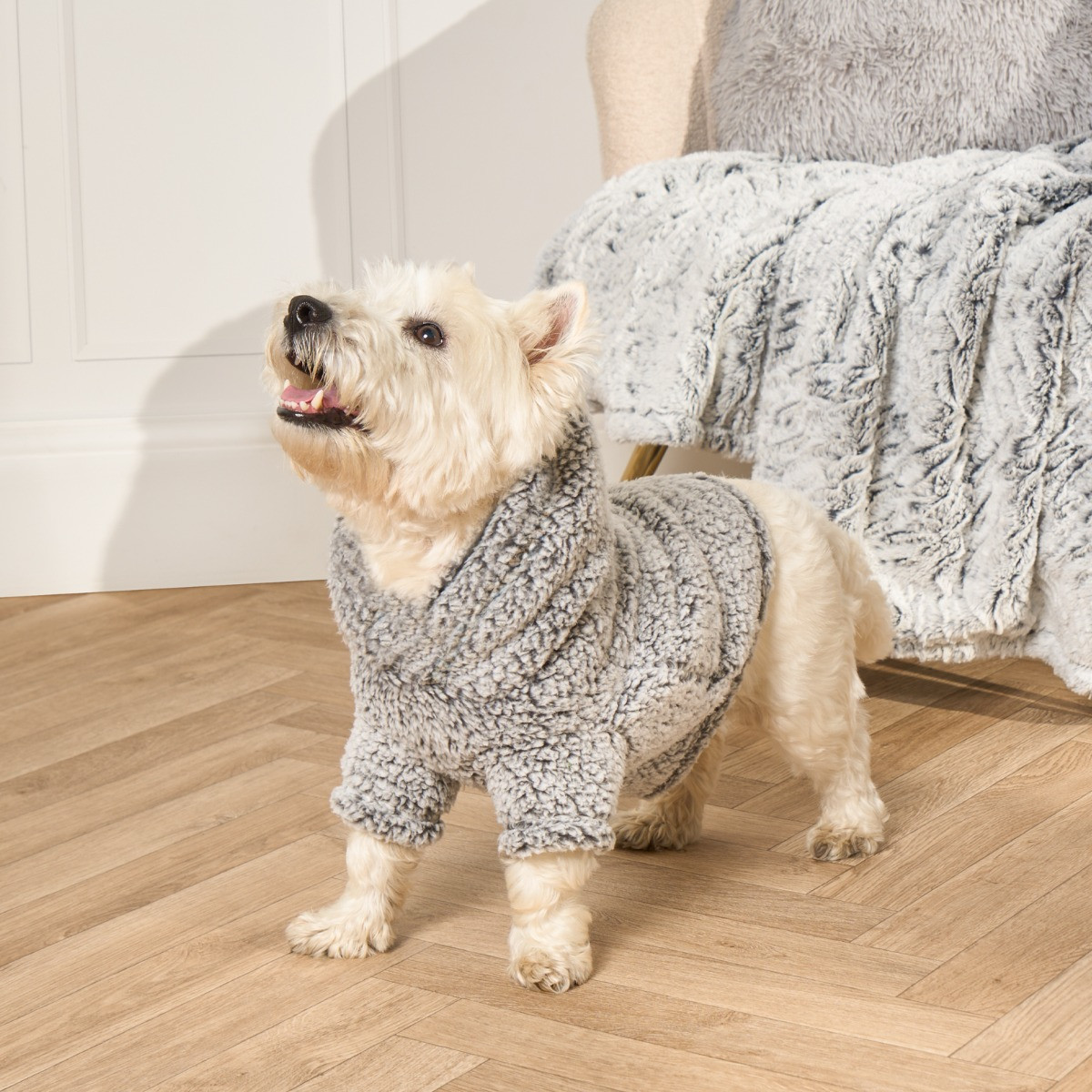 OHS Teddy Marl Textured Dog Hoodie, Grey - Small>