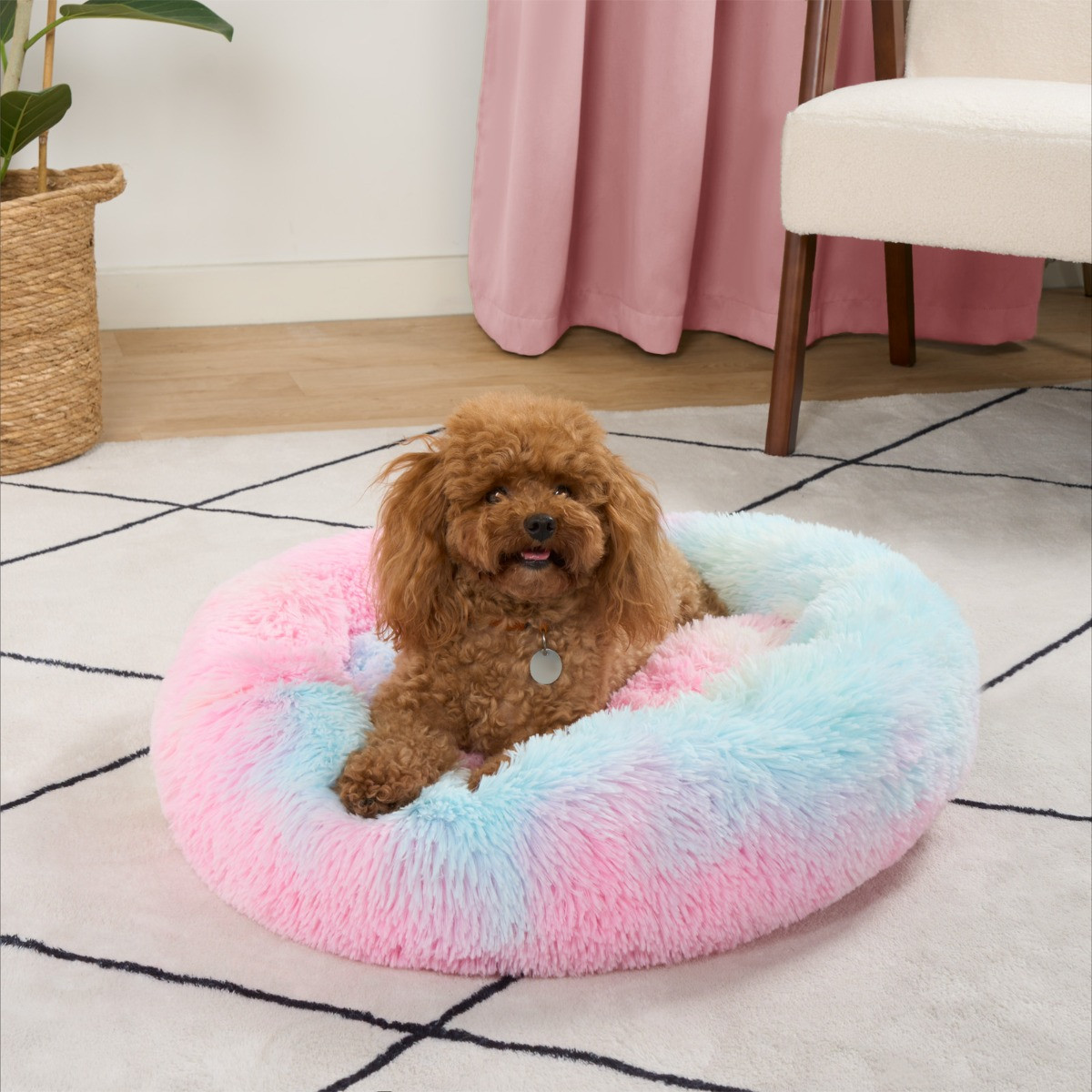 OHS Fluffy Round Calming Pet Bed - Tie Dye>