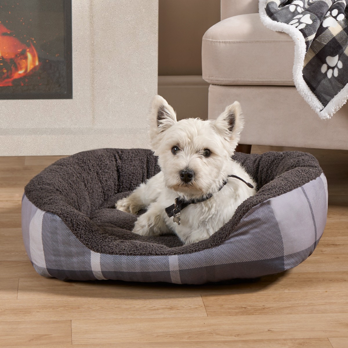 OHS Winsford Check Printed Pet Bed - Grey>