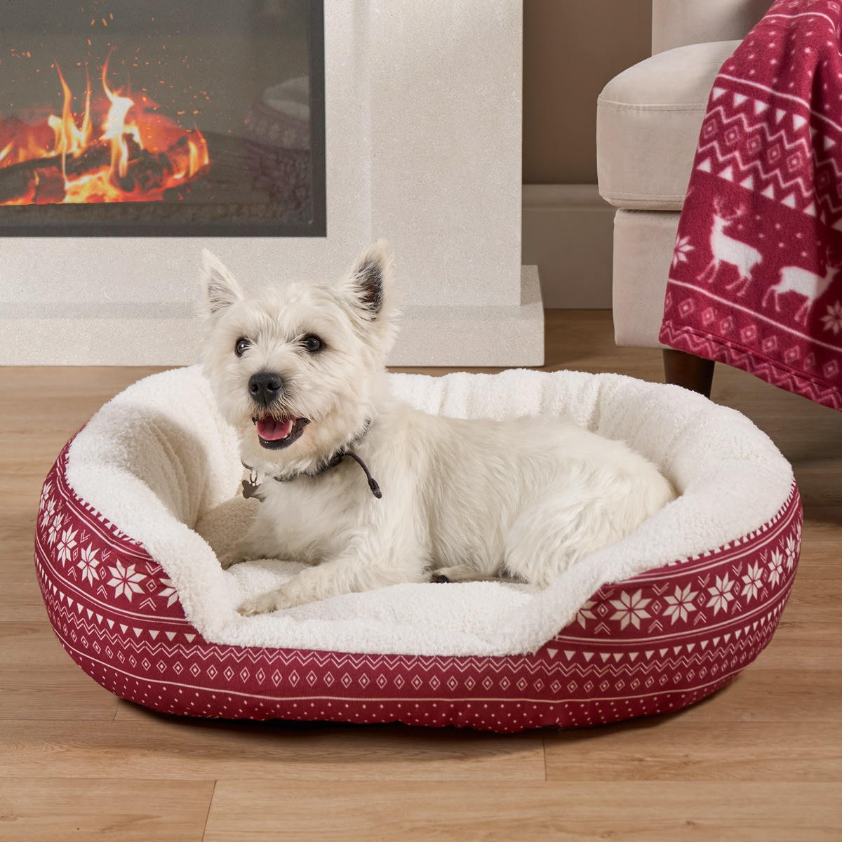 OHS Nordic Printed Pet Bed - Burgundy >