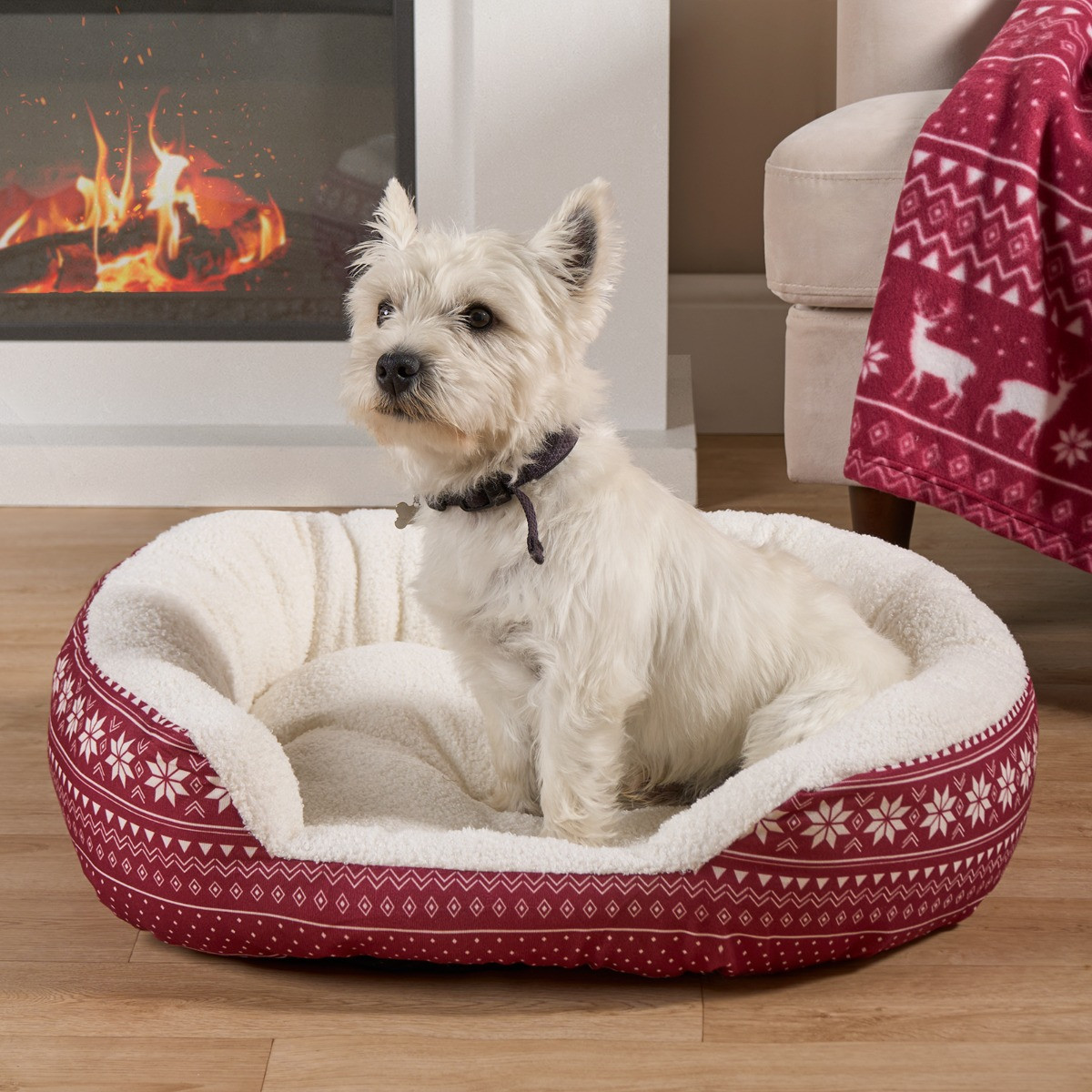 OHS Nordic Printed Pet Bed - Burgundy >