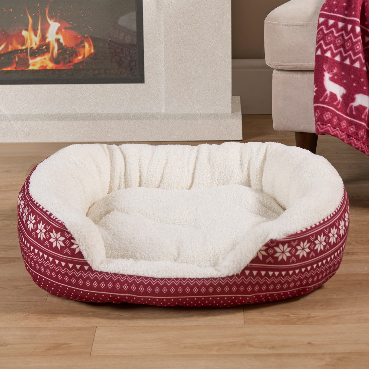 OHS Nordic Printed Pet Bed - Burgundy >