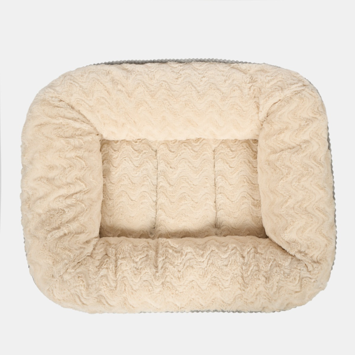 OHS Soft Faux Fur Ribbed Pet Bed, Cream/Grey - Large>