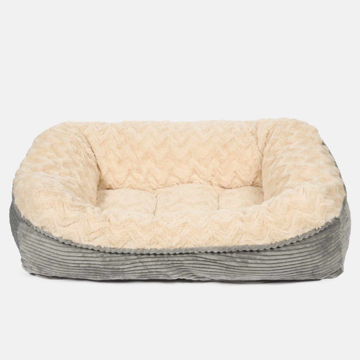 OHS Soft Faux Fur Ribbed Pet Bed, Cream/Grey - Large>