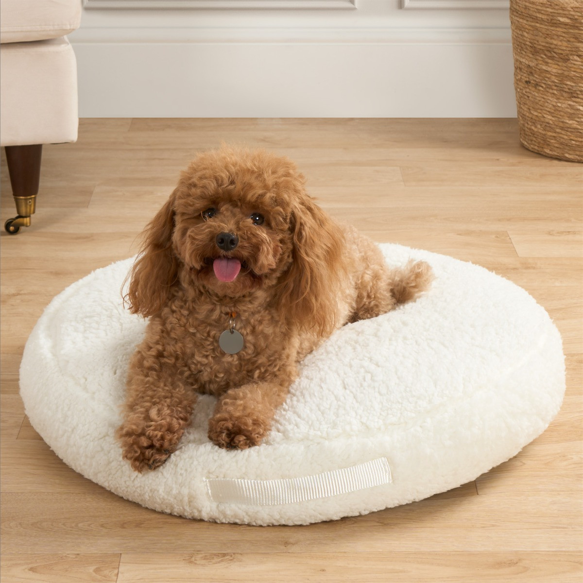 OHS Sherpa Round Pet Bed, Cream - Large>