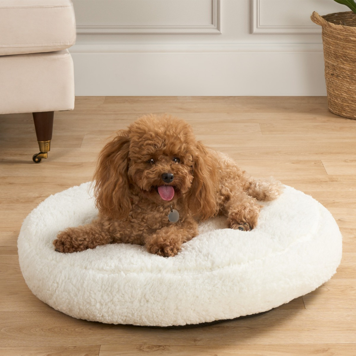 OHS Sherpa Round Pet Bed, Cream - Large>