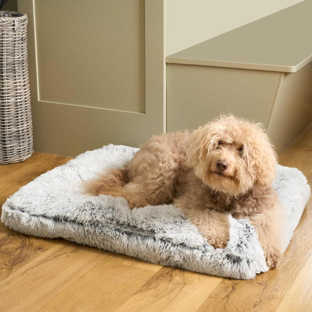 OHS Rectangular Fluffy Mat Pet Bed - Grey>