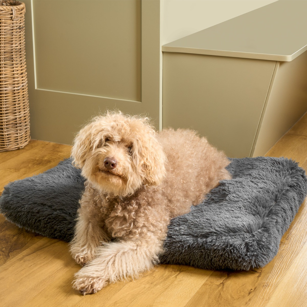 OHS Rectangular Fluffy Mat Pet Bed - Charcoal>