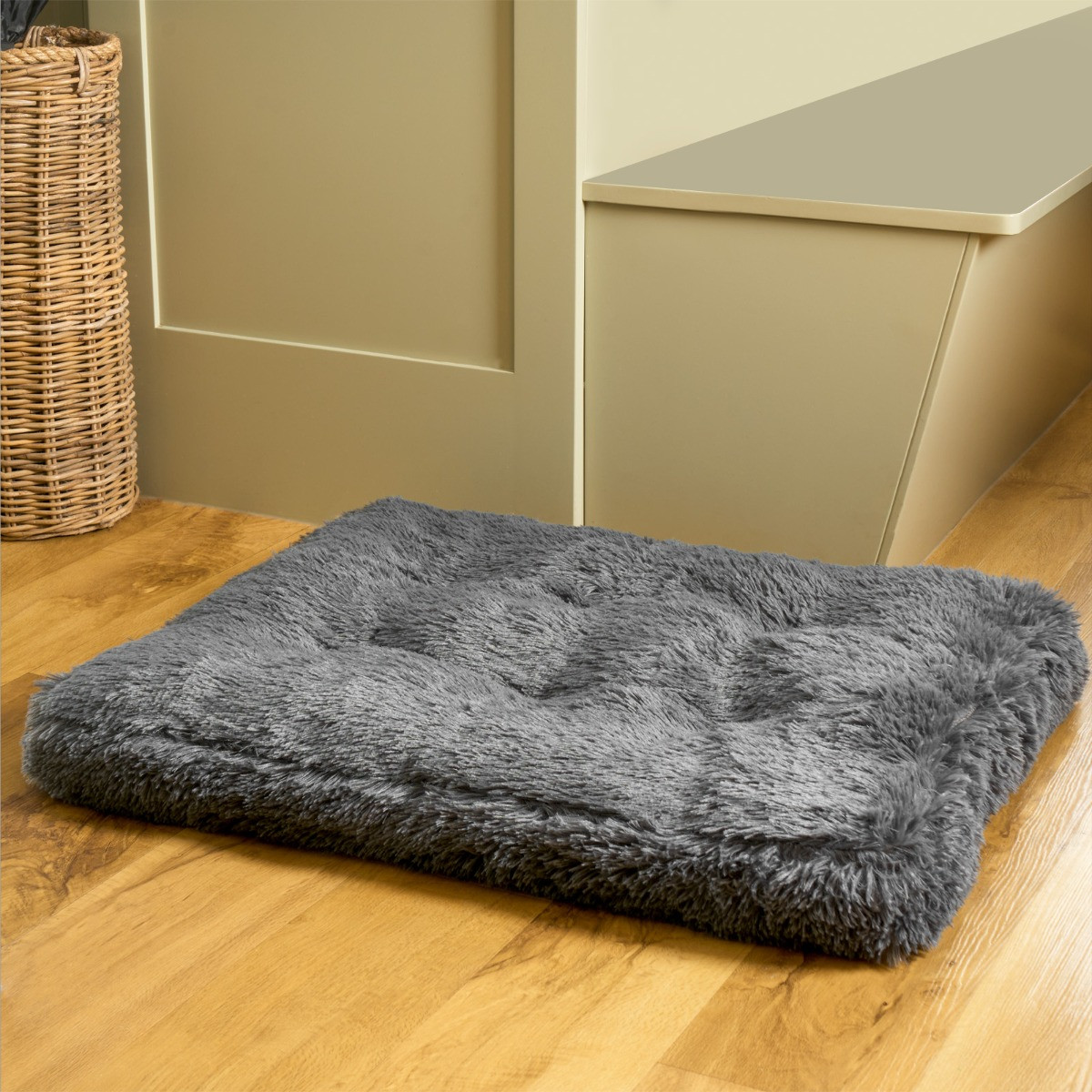 OHS Rectangular Fluffy Mat Pet Bed - Charcoal>