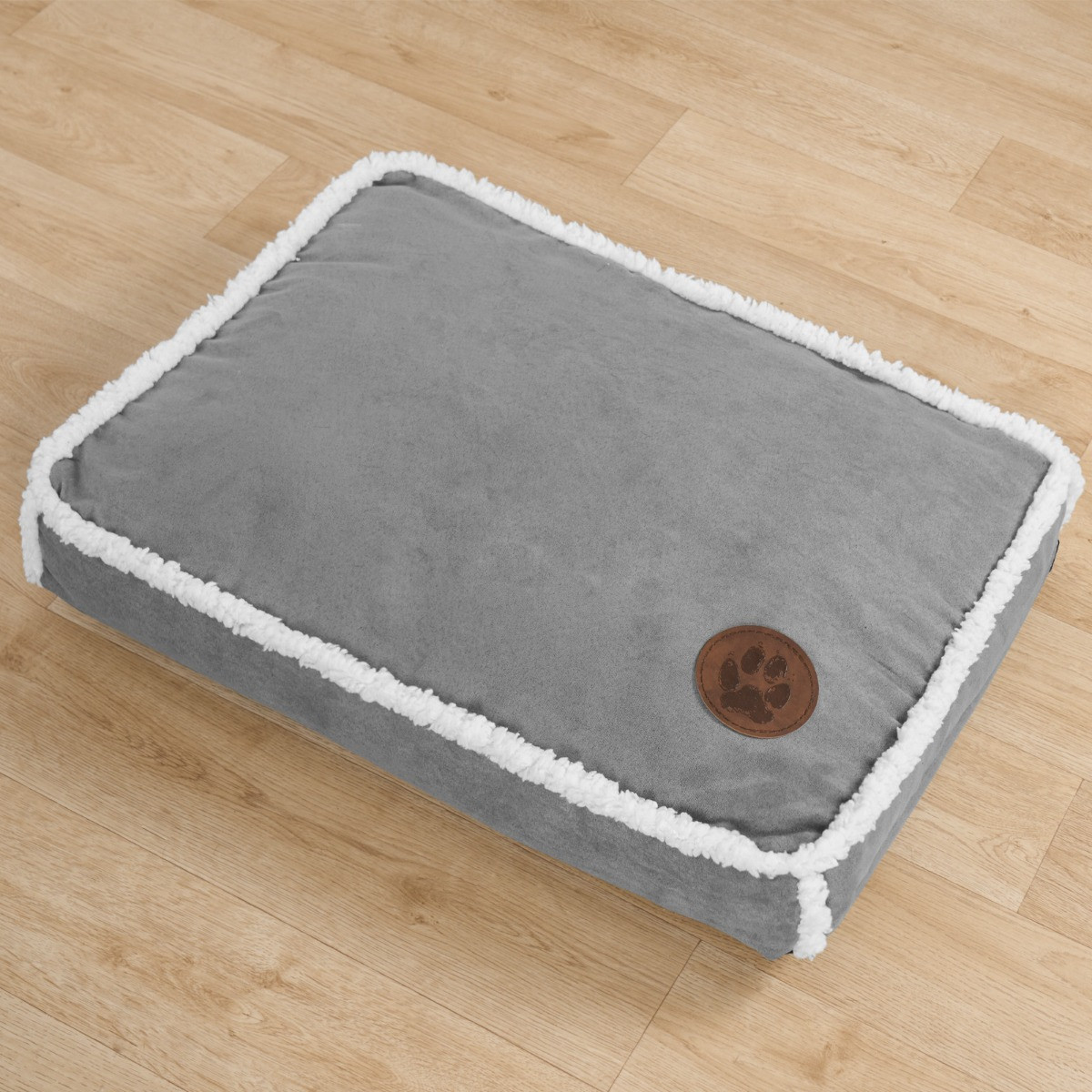 OHS Rectangular Sherpa Bind Mat Pet Bed, Grey/White - Medium>