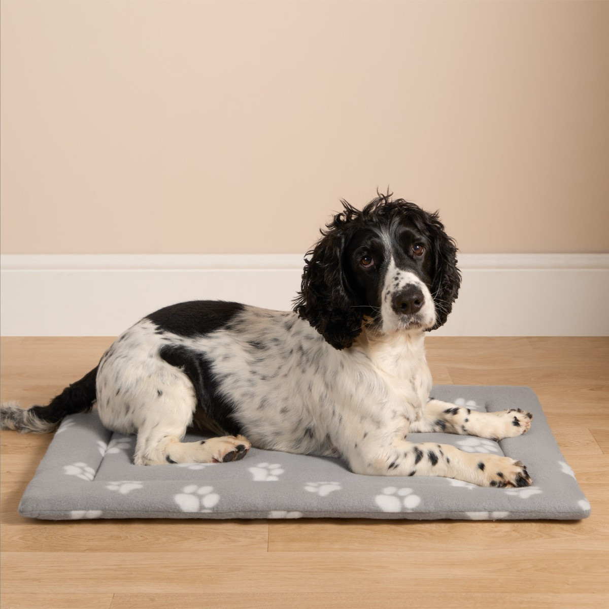 OHS Fleece Paw Print Crate Mat, Grey - Medium>